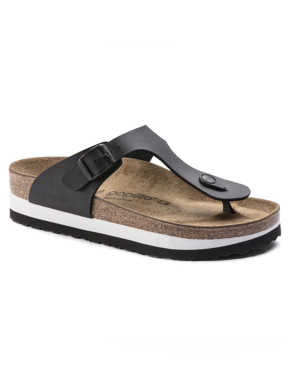 Birkenstock Papillio Gizeh Platform Thong Sandals Cork Black Leather Size 38